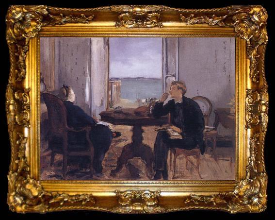 framed  Edouard Manet Manet-s Family at home in Arachon, ta009-2
